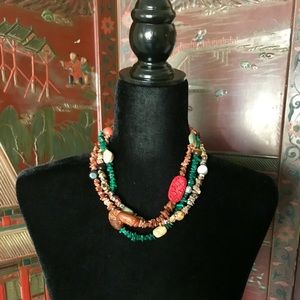 Multi Strand Natural Stone and Wood OOAK Necklace